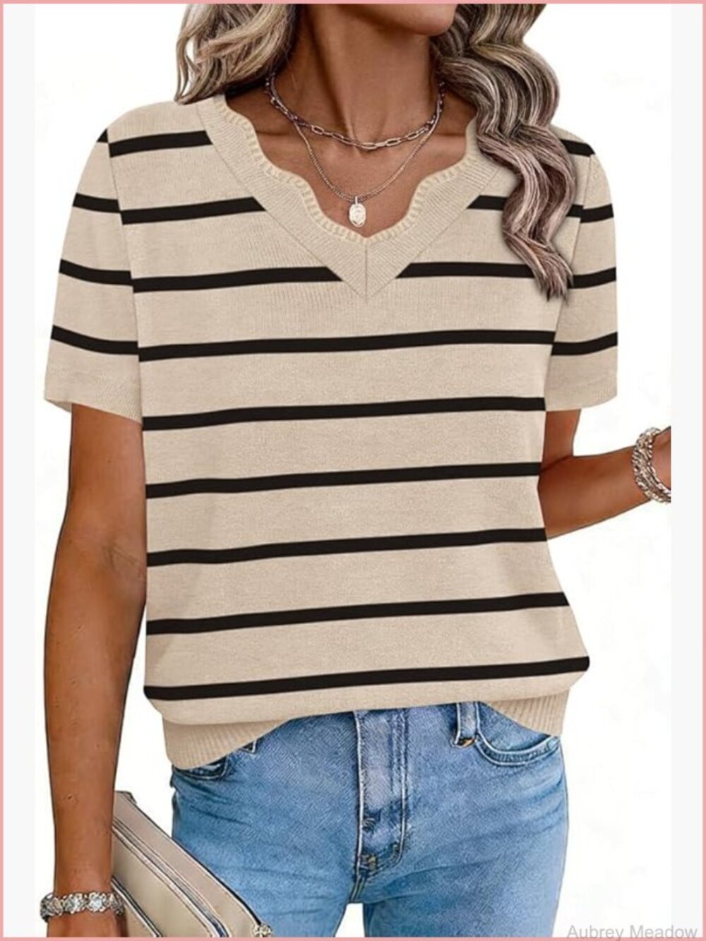 Short Sleeve V Neck Lightweight Knit Sweater for Women Business Casual Office